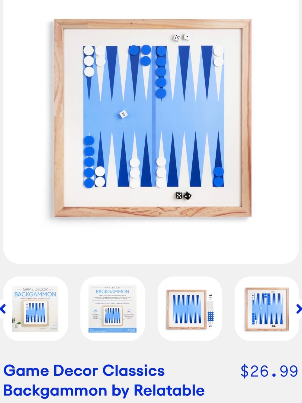 Blue & White Backgammon Game decor